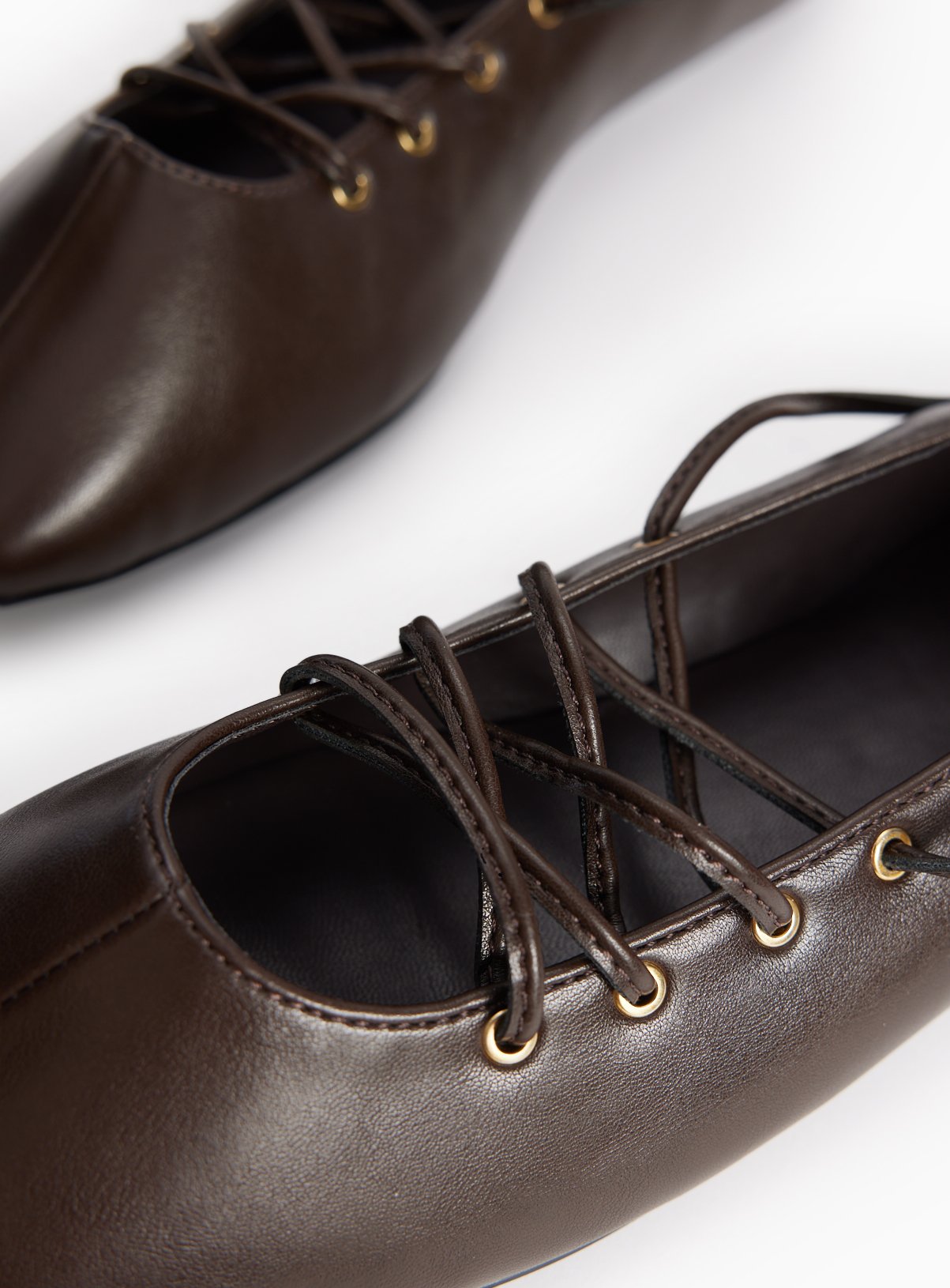 Brown Faux Leather Lace Up Ballerina Shoes 5 - Image 2 thumbnail